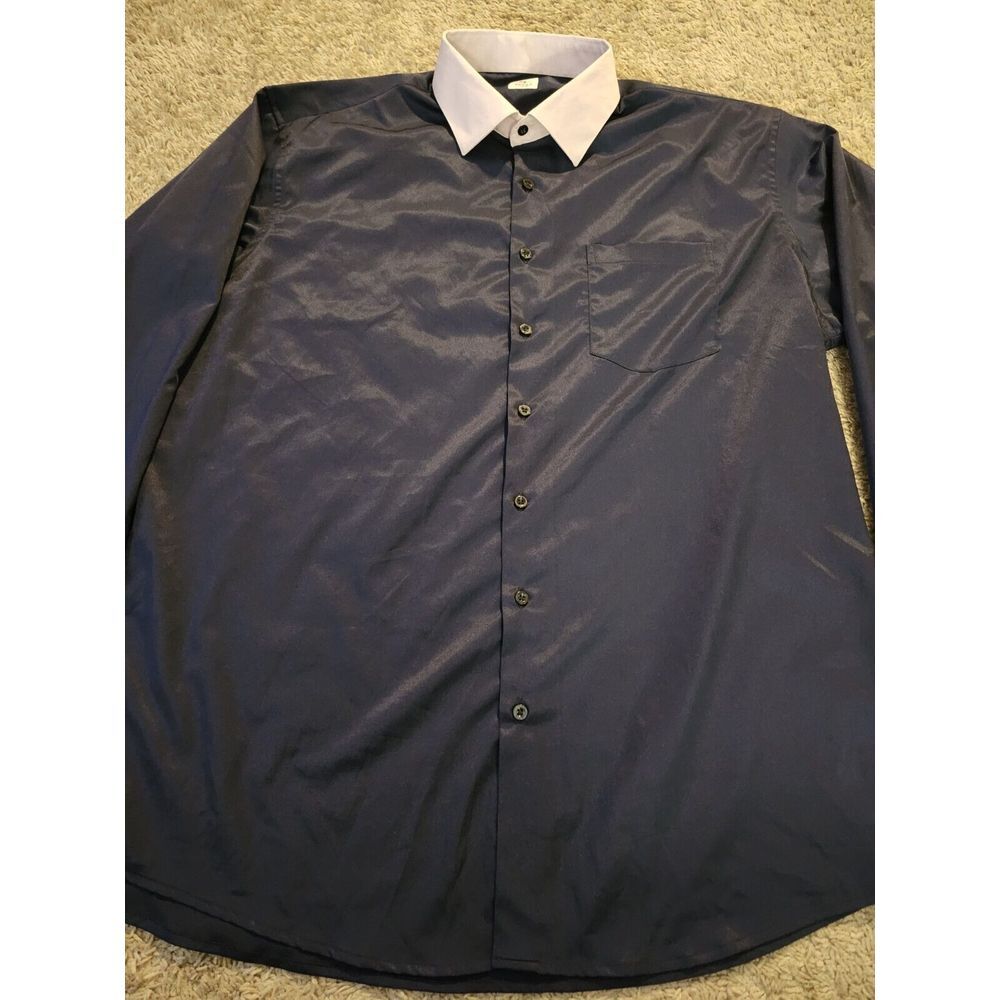 Savile Lane Men's Navy Blue & Lavender Button-Down French Cuff Shirt Size 3xl View 2